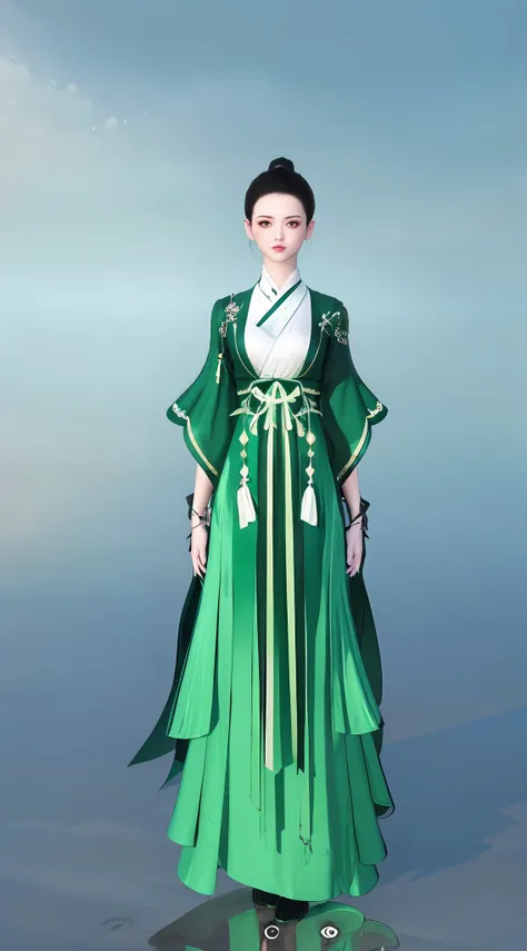 1girll（clear face）、full body standing painting，独奏，transparent background，game character costume design，gorgeous dress（wide skirt...