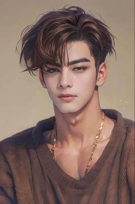 1boys， musculous，（nakeness），raised sexy，tmasterpiece， photorealestic， eunwoo， brunette color hair， dark brown colored eyes， hand...