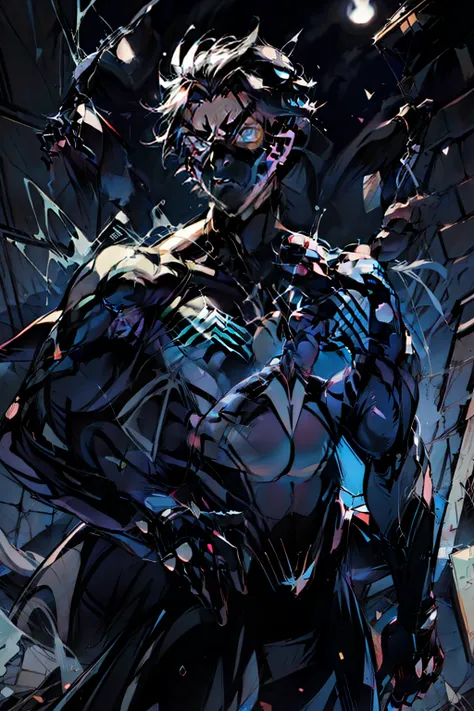 《the original god》Arataki Kazuto , male people, chest muscle, Sexy , Venom symbiote for your body, Black mucus of the body , into venom, venomize,Black bodysuit,(Cloak),Red cape,Abs,(Adult male)((Venom possession,venom symbiote)),over-Tortoise Man,Battle d...
