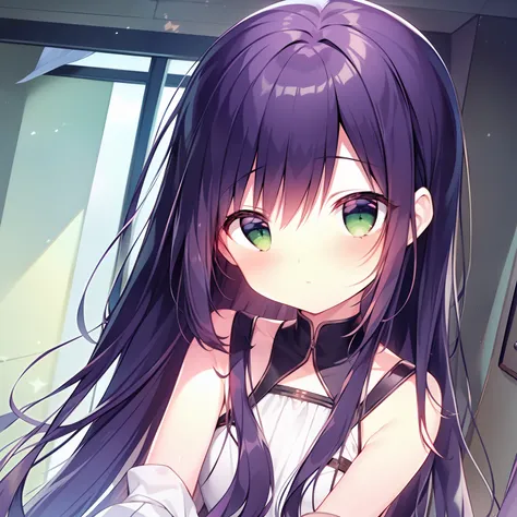 tmasterpiece,Best quality at best,1girll,独奏,lookingat_at_peeping at the viewer,By bangs,Mono Color,The upper part of the body,Closed_Mouth,purple_Background,Red color hair,green-eyed,solo person,
