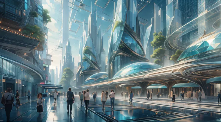 the crystal metropolis appears before our eyes as a futuristic and dazzling sight, in an image generated by sea art's powerful c...