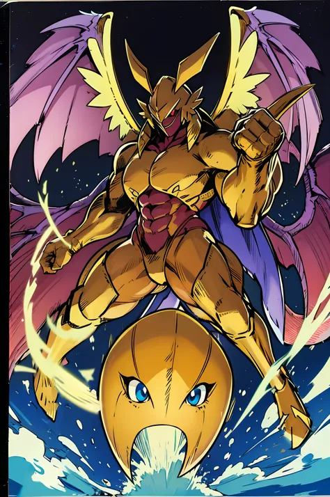 barbarian, digimon, insect angel with multiple heads full armor