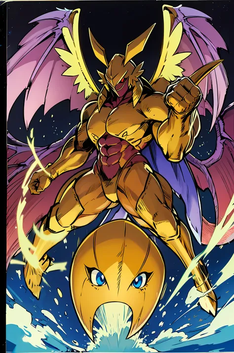 barbarian, digimon, insect angel with multiple heads full armor