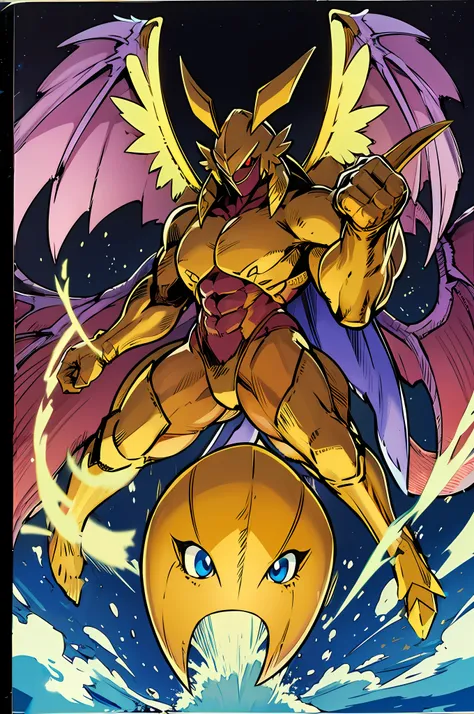 barbarian, digimon, insect angel with multiple heads full armor