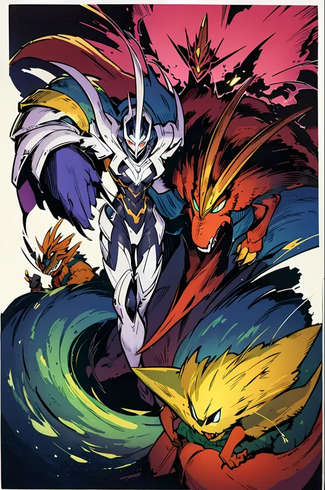 barbarian, digimon, insect angel with multiple heads full armor