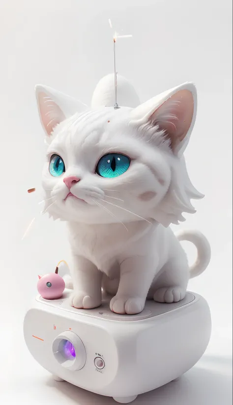 (white_background:1.5),(full photo,)white theme,fireworks making Jelly Cat, hd, ultra detailed, realistic, masterpiece,no_humans,science fiction,white background,white light show