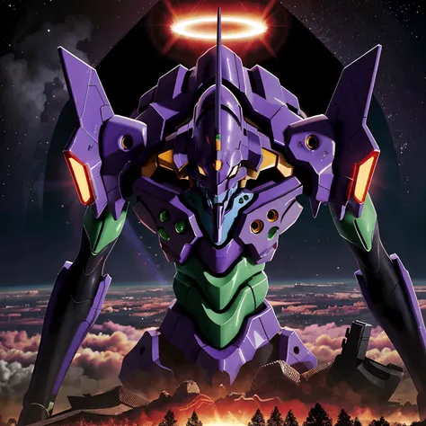 (galaxy),boom,eva 01,(red halo),evagod,evangelion mecha, science fiction, looking at viewer, (official art, best quality, master...