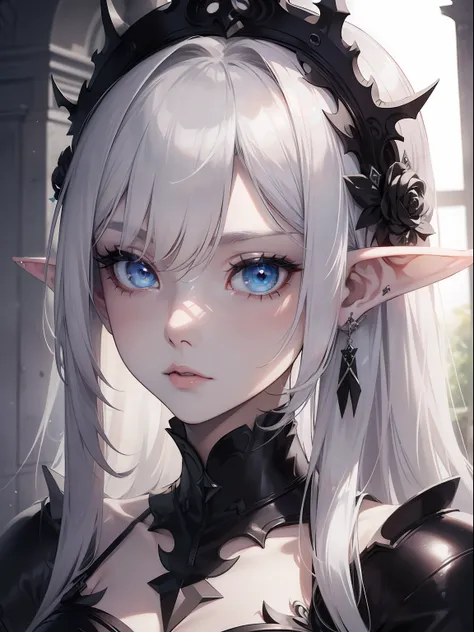 (masterpiece, best quality, ultra high resolution),1girl,elf ears, silver hair, pale skin, white rock punk fashion, beautiful an...