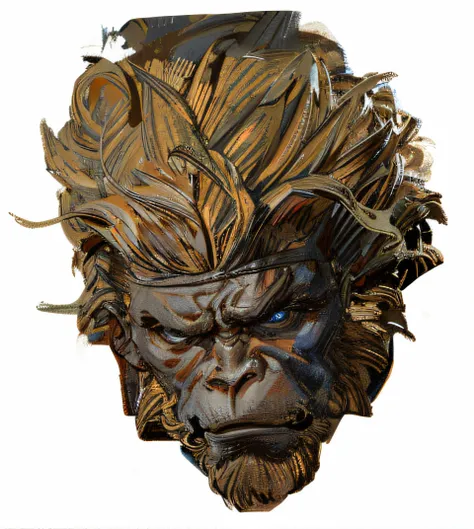 dark style，angry monkey king mask，monkey mask，angry monkey，the eyes are fierce，fierce and evil，hideous-looking，humanoids，ape，ora...