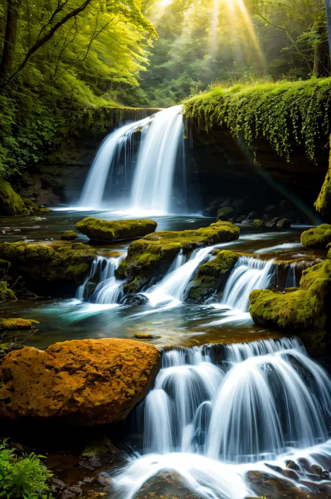 (big waterfalls) butterflies, unicorn, fantasy, mermaids, forest, cliffs, wildflowers, fairies, hotsprings, cinematic raw photo,...