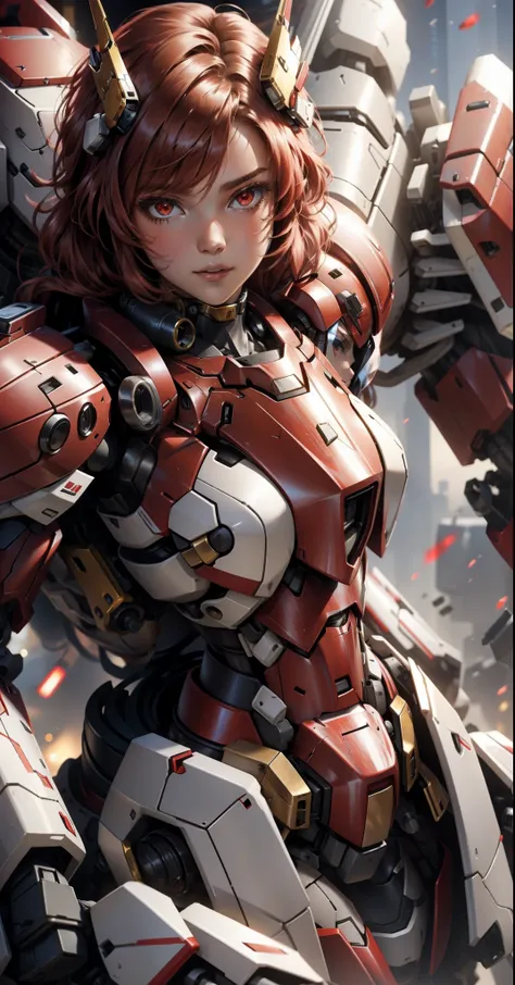 female mecha pilot (red:1.4) armor that hugs giant mechs,full bodyesbian