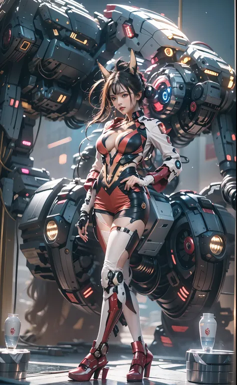 ((tmasterpiece,best qualtiy)),illustration,Ultra-detailed 8K,Clear focus,A highly detailed,Professional lighting,Colorful detailed,A girl and a mech,Beautuful Women,lottalewdsLargeMecha,cranny,with light glowing,with light glowing,Complicated details,((1gi...