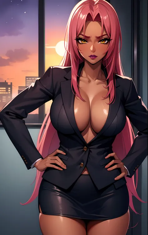 (highres, high quality:1.3), intricate details, cinematic lighting, sharp focus, depth of field, makaikishiingrid
Ingrid, 1girl, solo, mature female, (dark-skinned female, dark skin:1.1), looking at viewer, standing, hands on hips, office, window, evening,...