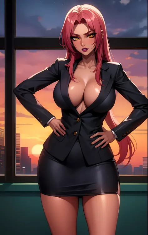 (highres, high quality:1.3), intricate details, cinematic lighting, sharp focus, depth of field, makaikishiingrid
Ingrid, 1girl, solo, mature female, (dark-skinned female, dark skin:1.1), looking at viewer, standing, hands on hips, office, window, evening,...
