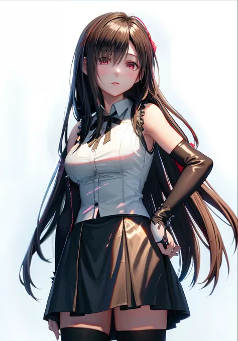 Masterpiece, Best quality,1girll, Solo, Long hair, Skirt, (Black hair:1.2),Pantyhose, Higasaka also, two sides up, shirt, Black skirt, White shirt, Church nun dress Open clothes, ribbon, Coat, Reflectors, view the viewer, White background, Blue eyes, Smile...