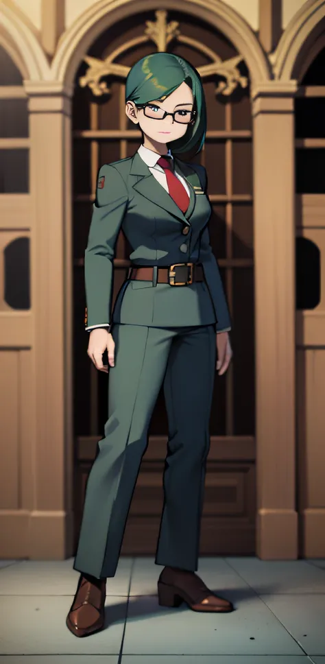 My Academic Style Hero, Chica anime, hembra, Pelo corto azul con flequillo verde, pelo corto, flequillo dentado, asymmetrical bangs, Flequillo lateral largo, Gabardina amarilla, Gabardina, Gabardina abierta, Gabardina de cuello alto, Gabardina,  gafas, gaf...