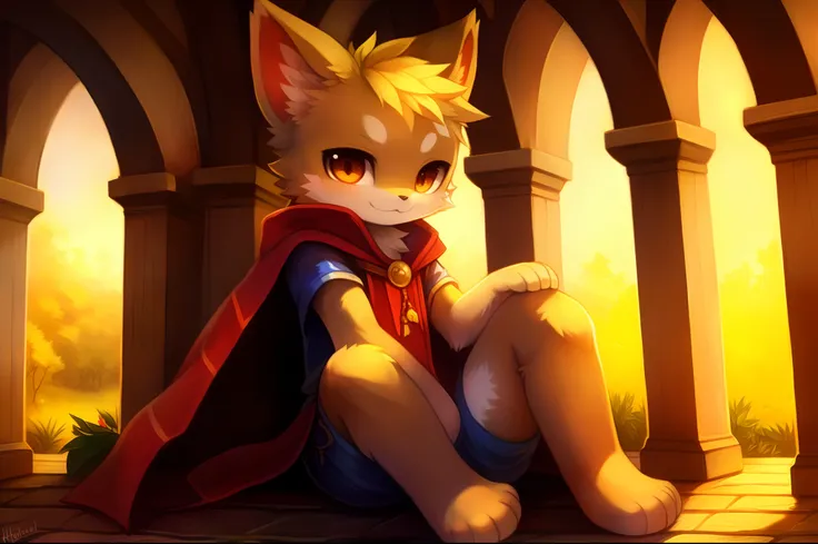 by haychel, by kekitopu, by revous, masterpiece, solo, high quality, inside castle, anime, game cg, kemono, furry, boy, smsll ki...