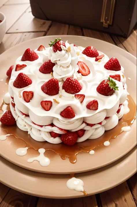 masterpiece, high quality, best quality, strawberries with cream, foodphoto,