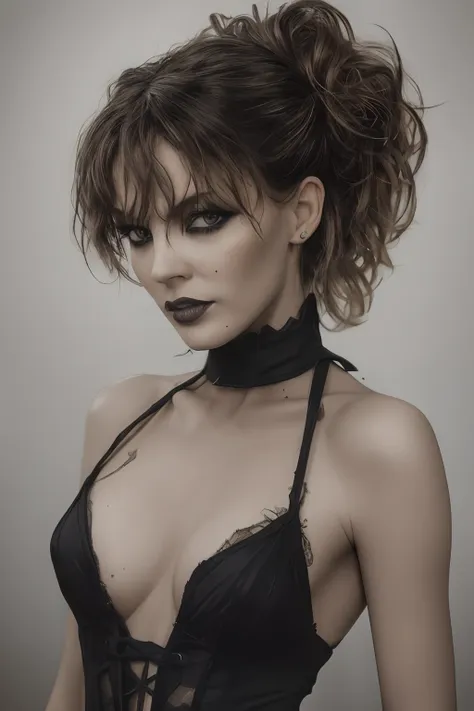 dark goth woman, costume minimalistic, perfect face, fullbody, full shot, messy hair, delicate skin, realistic, photo-realistic,...