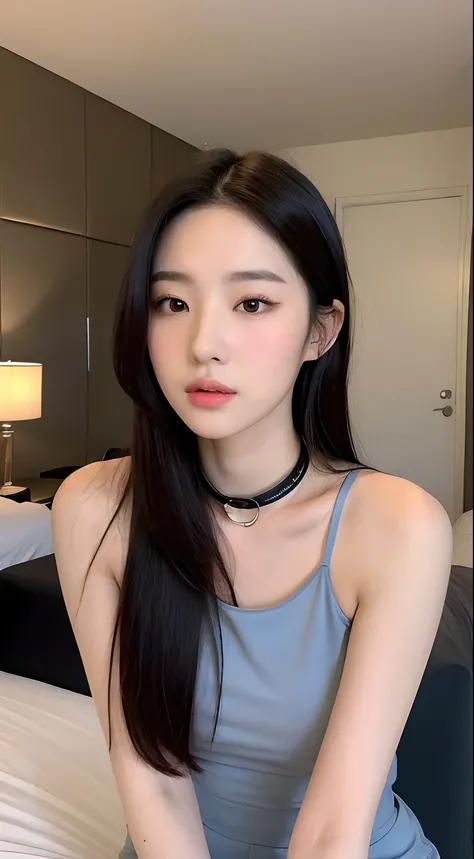 ((top-quality,8K,tmasterpiece:1.3)),Beautuful Women,Hide your face,2 girls,big breasts beautiful:1.3,Slender abs:1.1,camisole,,longblackhair,(sit on a bed),Super detailed face,Highly detailed lips,Detailed eyes,二重まぶた,Collar