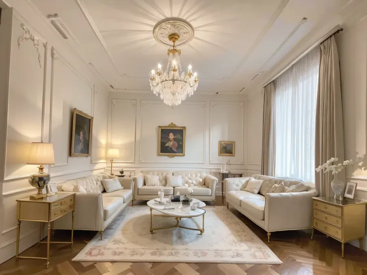 ，masterpiece, best quality，8k, ultra highres，enter this living room，it is as if traveling back to the court of the 18th century。...