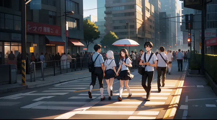 start of school students after school cross the zebra crossing