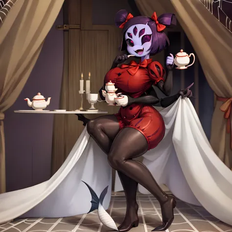 masterpiece, best quality, a beautiful and detailed portriat of muffet,(muffetwear), monster girl,((purple body:1.3)),humanoid, ...