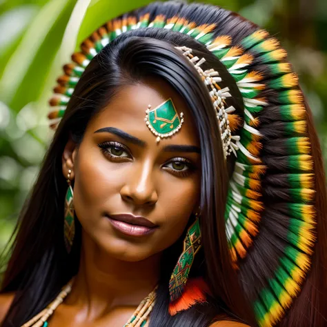 beautiful brazilian indigenous woman looking 29 years old, dark skinned,cabelos pretos longos lisos,imagem 8k,ou superior,olhos ...