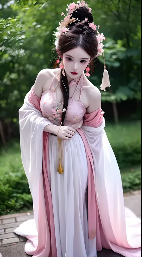 1 realistically beautiful girl, waist length hair, black eyes, ancient ao dai, style hanfu, wearing a thin silk shirt of ancient...