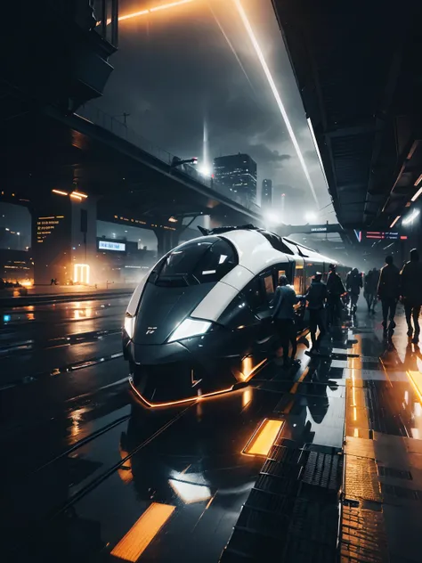 Speed line effect:1.5, Capture the future network era of high-speed rail,Train,The train of the future,orbiting,Extraordinary and highly detailed railroad track artwork。The car has a stylish and futuristic design,Metal finish,Displays complex lines,And dec...