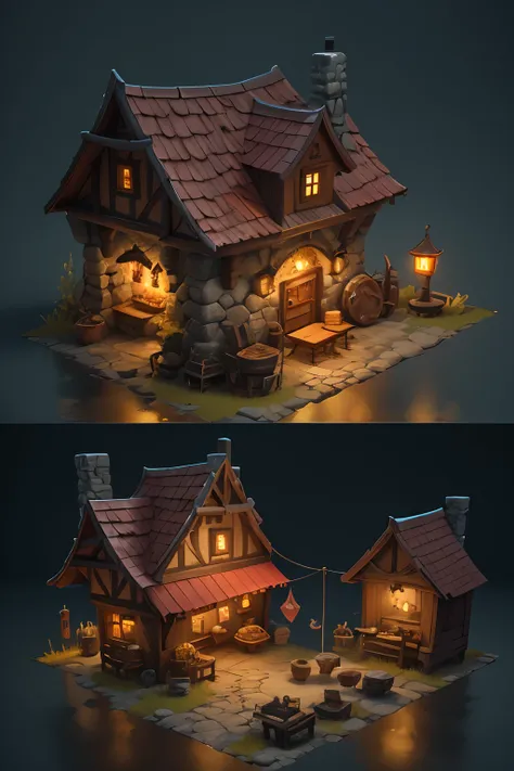 close-up of small building, a multidimensional cozy tavern, stylized game art, 3 d render stylized, stylized concept art, styliz...