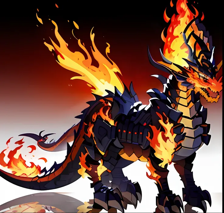 There is a dragon with fire on its back, Fire Dragon, deathwing, black fire color reflected armor,metall armour,fire flaming dragon serpent, fire and flames mane, theelementoffire, fire flaming serpent, flame conjuring armored, fire demon, dragon made out ...