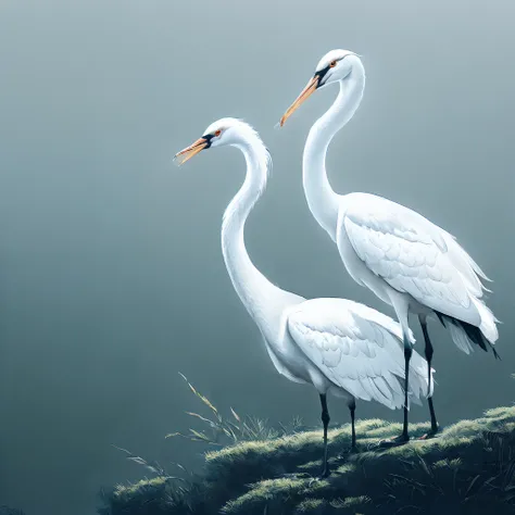 Traditional Chinese illustration style,(digitial painting:1.2)white crane,(white backgrounid),Art germ,concept-art,Octane rendering,Trends on ArtStation,iolibt,vfx,Blender and Photoshop,Octane rendering,Excellent composition,movie atmosphere,Dynamic dramat...