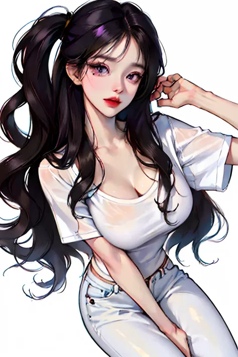 (highest resolution, differ_image) best quality, one woman, solo, masterpiece, very detailed, (semi-realistic), long black hair,...