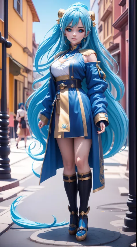 full bodyesbian，blue hairs，period costume，realistic anime 3 d style, 3 d anime realistic, photorealistic anime girl rendering, r...