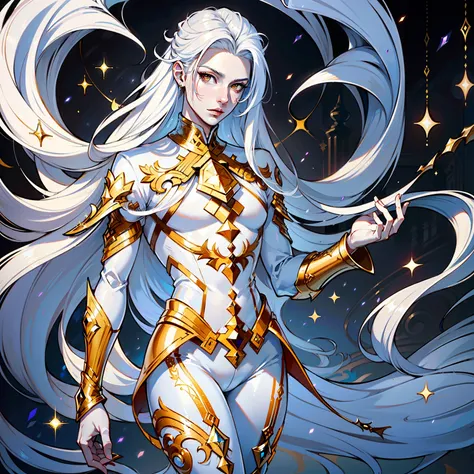 (masterpiece ultra-detailed, (immaculate:1.3), ethereal,1guy, solo, devil, white hair, gold eyes, porcelain skin, long hair, wea...