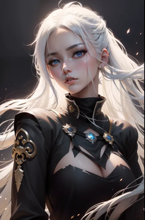 Anime girl with long white hair and black top, white-haired god, Portrait Chevaliers du Zodiaque Fille, Beautiful character painting, Perfect white haired girl, by Yang J, epic exquisite  character art, Stunning character art, Girl with white hair, white h...