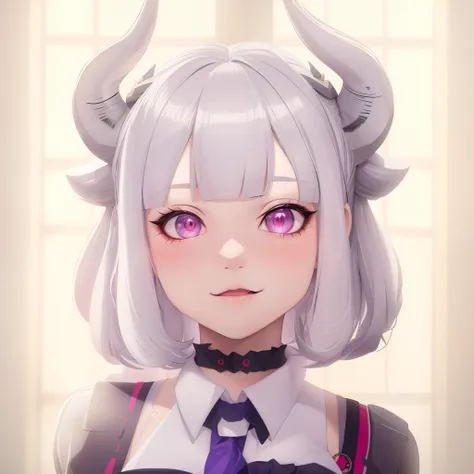 there is a doll with horns on her head and a tie, portrait of demon girl, menina anime demon, mika kurai demon, com chifres, dem...