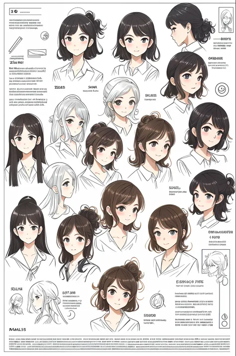 ((masterpiece)),(((best quality))),(character design sheet, same character, front, side, back), illustration, 1 girl, hair color...