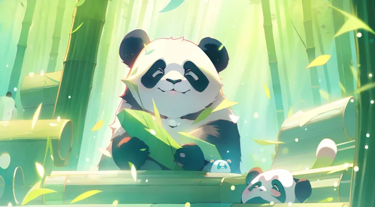 a cute giant panda, cute panda, heart-shaped pupils, aqua eyes, glowing eyes, smile, glowing light, ray tracing, chiaroscuro, an...