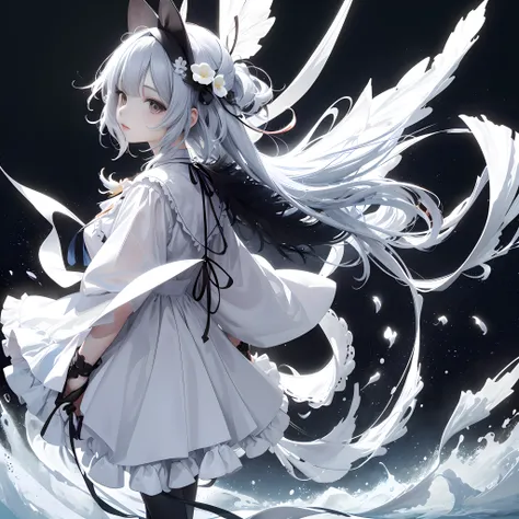 (tmasterpiece,top-quality,offcial art:1.2),(Mono Color:1.5),(a color),looking at viewert,(1girll:1.4),独奏,white backgrounid,Floating colored water,(2D:1.5)