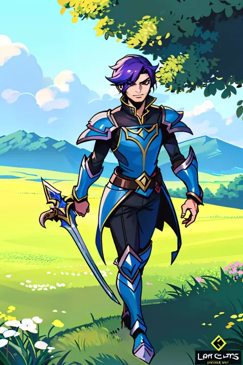 Draw a man in a field with a sword and a dog, warrior of light, final fantasy fan art, godsent, Amazing d & D Dark Sun Art, Fan art, Anime epic artwork, guildwar artwork, Godrays digital painting, Epic fantasy digital art style, advanced digital anime art ...