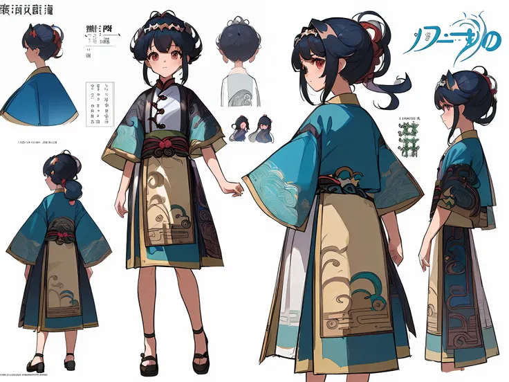 ((masterpiece)),(((best quality))),(character design sheet, same character, front, side, back), illustration, 1 girl, hair color...