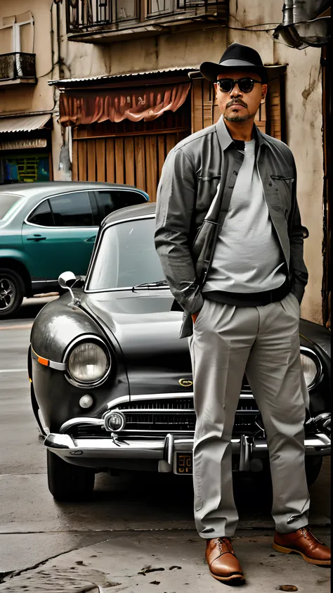 guttonervision8, promotional photo for magazine cover of a silver gray sedan car with the front facing the viewer and next to th...