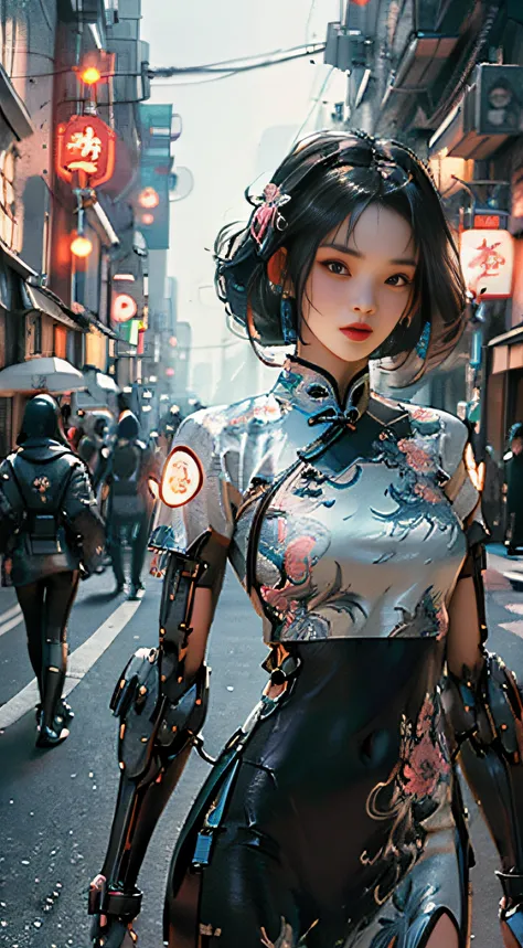 (Master Works :1.5), (Best picture quality :1.5), (Very Fine Detail, 8K, Wallpaper :1.3), Very Fine Detail, High contrast, Complex Detail, physics-based rendering, Best Composition, Whole body, Cyberpunk character Style, Dynamic Styling, 1 girl, Fine brown...