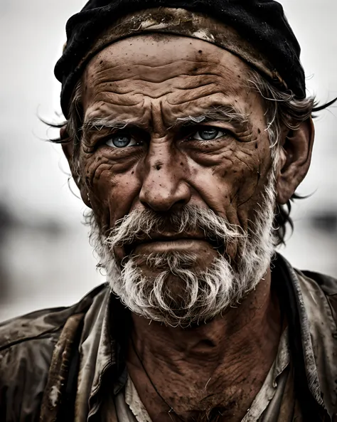 the dirty builder, tired look,sad eyesdocumentary photography, photojournalism, essay, pulitzer prize winner, candid, (black and...