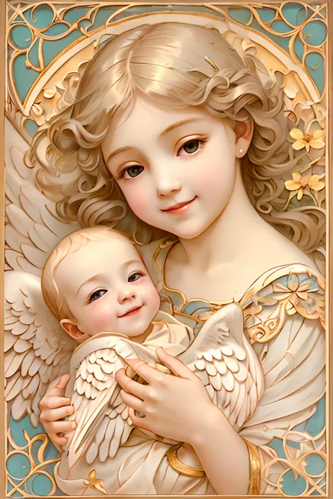 blessings of angels､bright background、heart mark、tenderness､a smile、gentle､baby angel、jugendstil