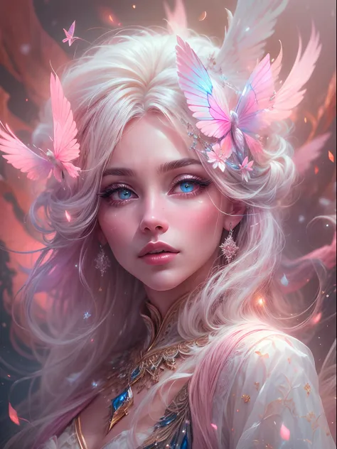 generate a pretty and realistic fantasy artwork with bold jewel-toned ((((pink)))) hues, pretty glitter and shimmer, and lots of...