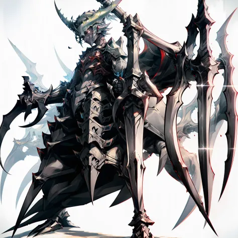 absurdres,(solo:1.8),((demon:0.6), gradient background,science fiction, spikes,armor,holding weapon,sword,gauntlets, claws,mecha,wings, mythical my monster,black and red armour,cave, extremely detailed, dangerous