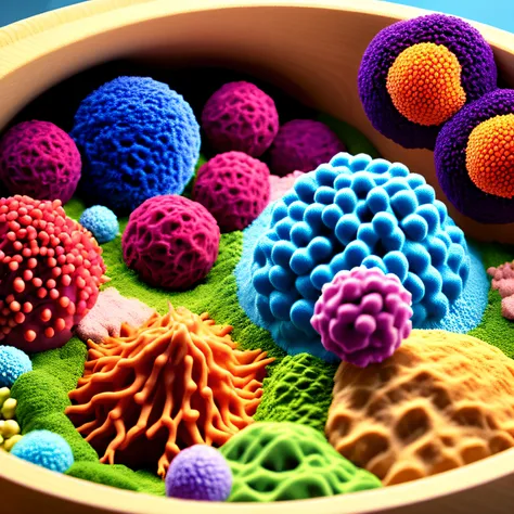 protein style，cells，molecules， diorama，